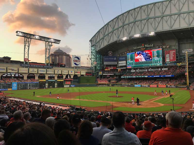 The Houston Astros baseball team plays its home games in Minute Maid Park in the downtown area.